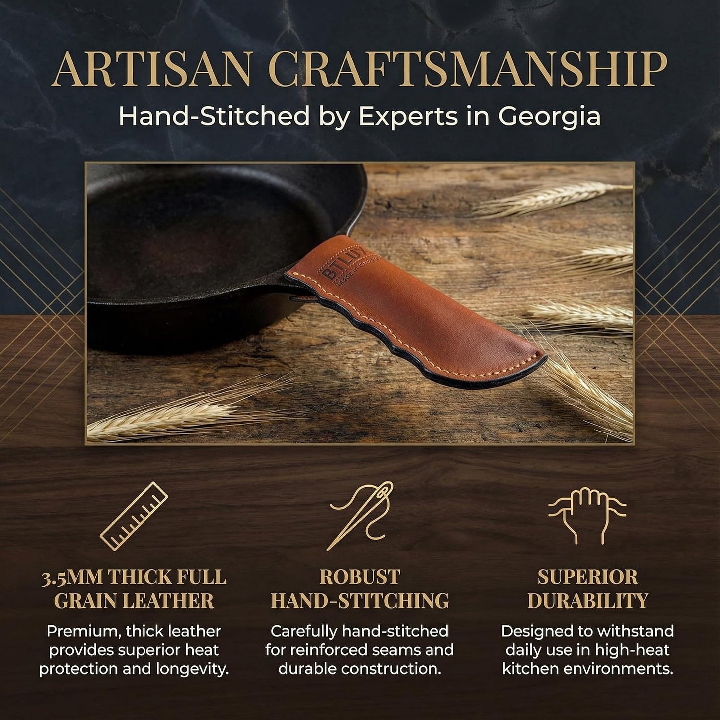Leather Cast Iron Skillet Handle Cover Set of 2, Pan Handle Sleeve