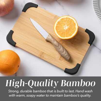 COOK WITH COLOR Non-Slip Cutting Board Set – Kitchen Essentials with Easy Grip Handle for Meat, Veggies, and Fruits, 3 Cutting Boards, Bamboo Non-Slip Grey