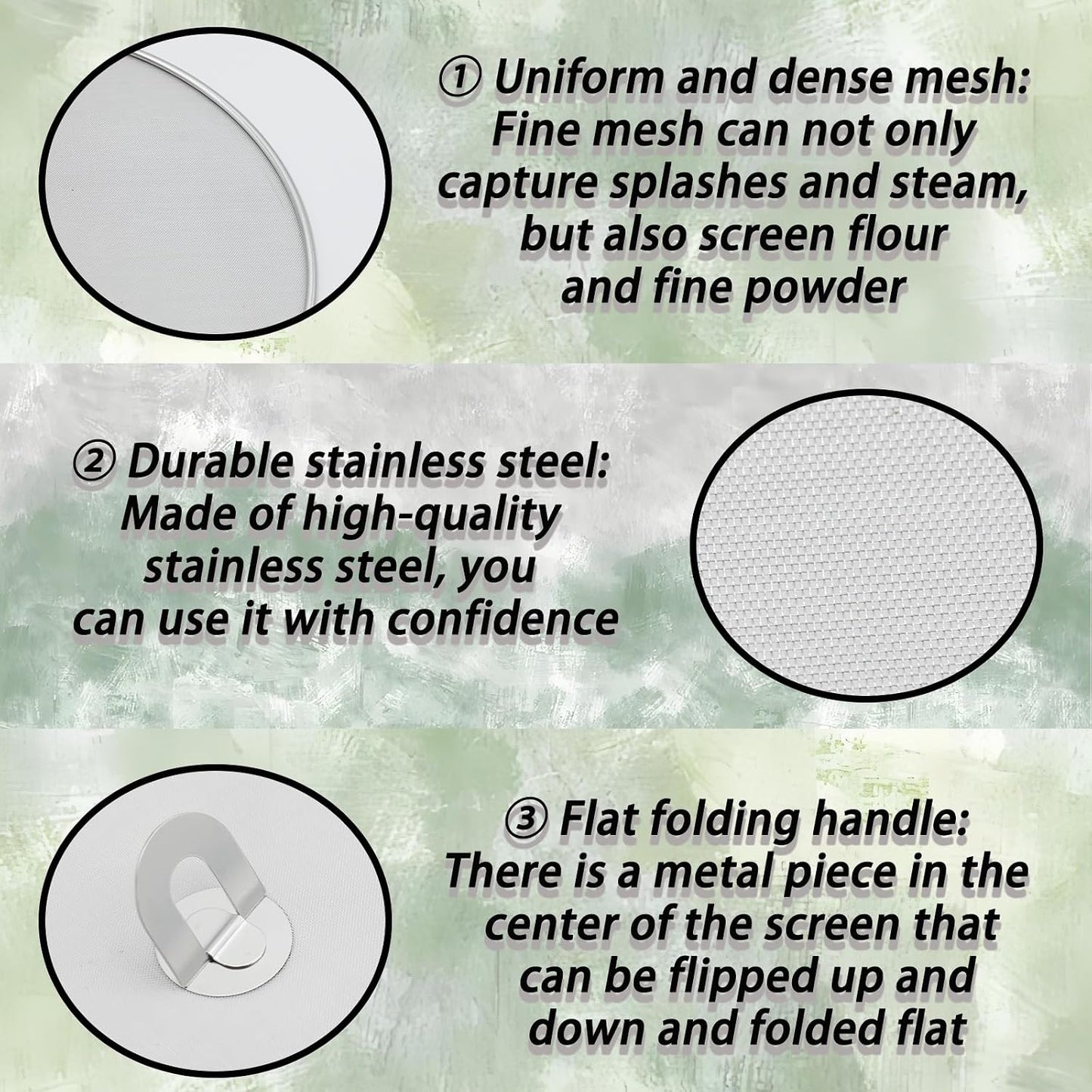 3 Pcs Splatter Screen for Frying Pan with Silicone Handle (9.8", 11.4", 13"), Stainless Steel Grease Splatter Guard for Kitchen Frying Pan Cooking to Prevent Oil Splatters