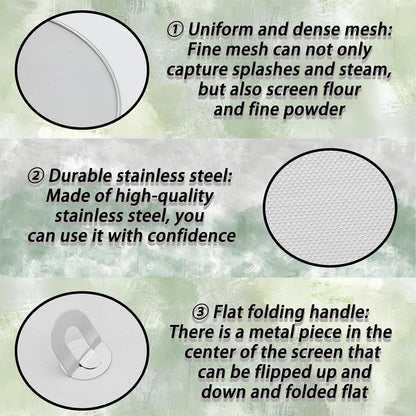 3 Pcs Splatter Screen for Frying Pan with Silicone Handle (9.8", 11.4", 13"), Stainless Steel Grease Splatter Guard for Kitchen Frying Pan Cooking to Prevent Oil Splatters
