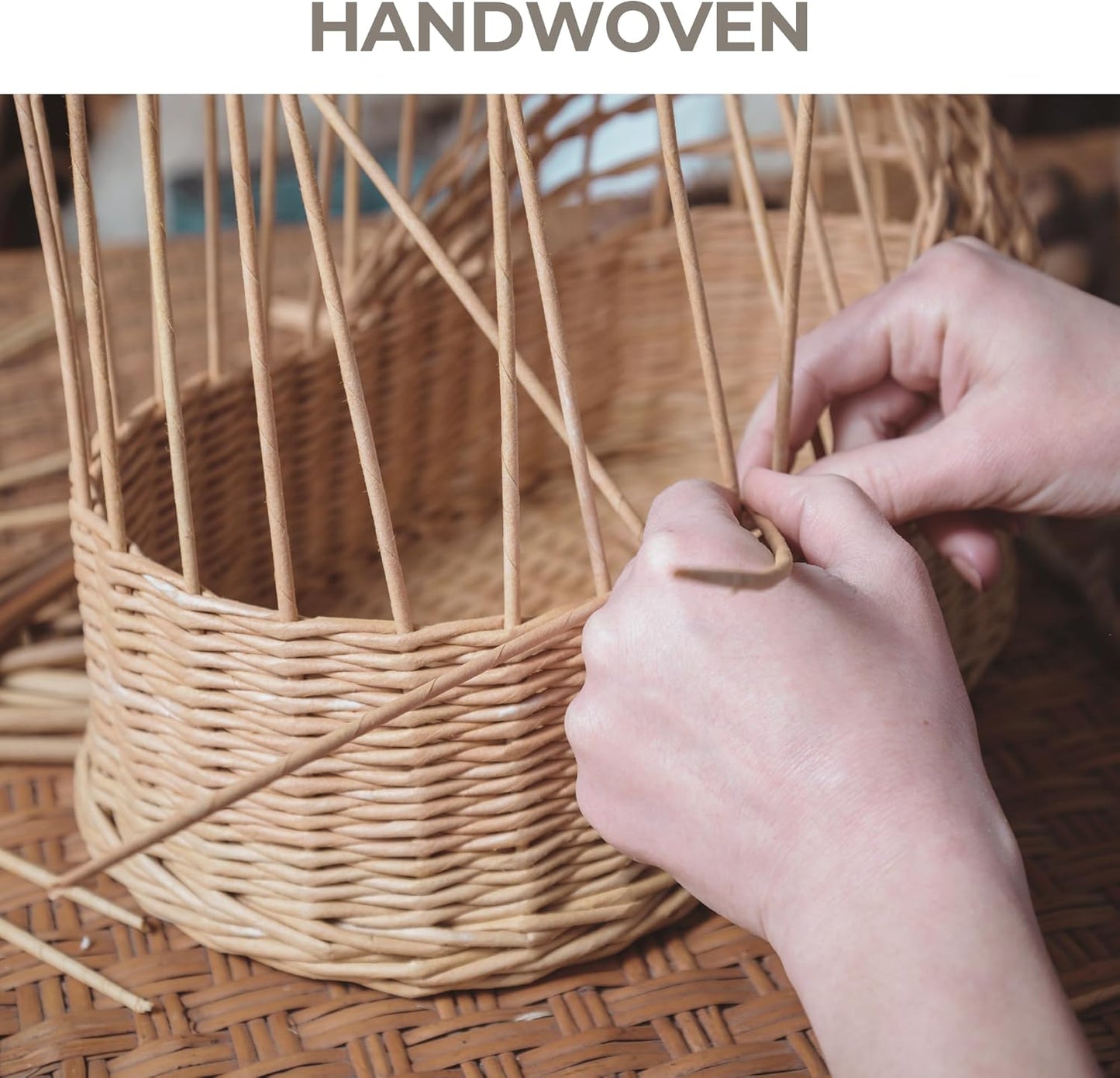 GRANNY SAYS Wicker Storage Baskets for Shelves, Water Hyacinth Basket with Scalloped Edge, Storage Wicker Baskets for Pantry, Large, 2-Pack