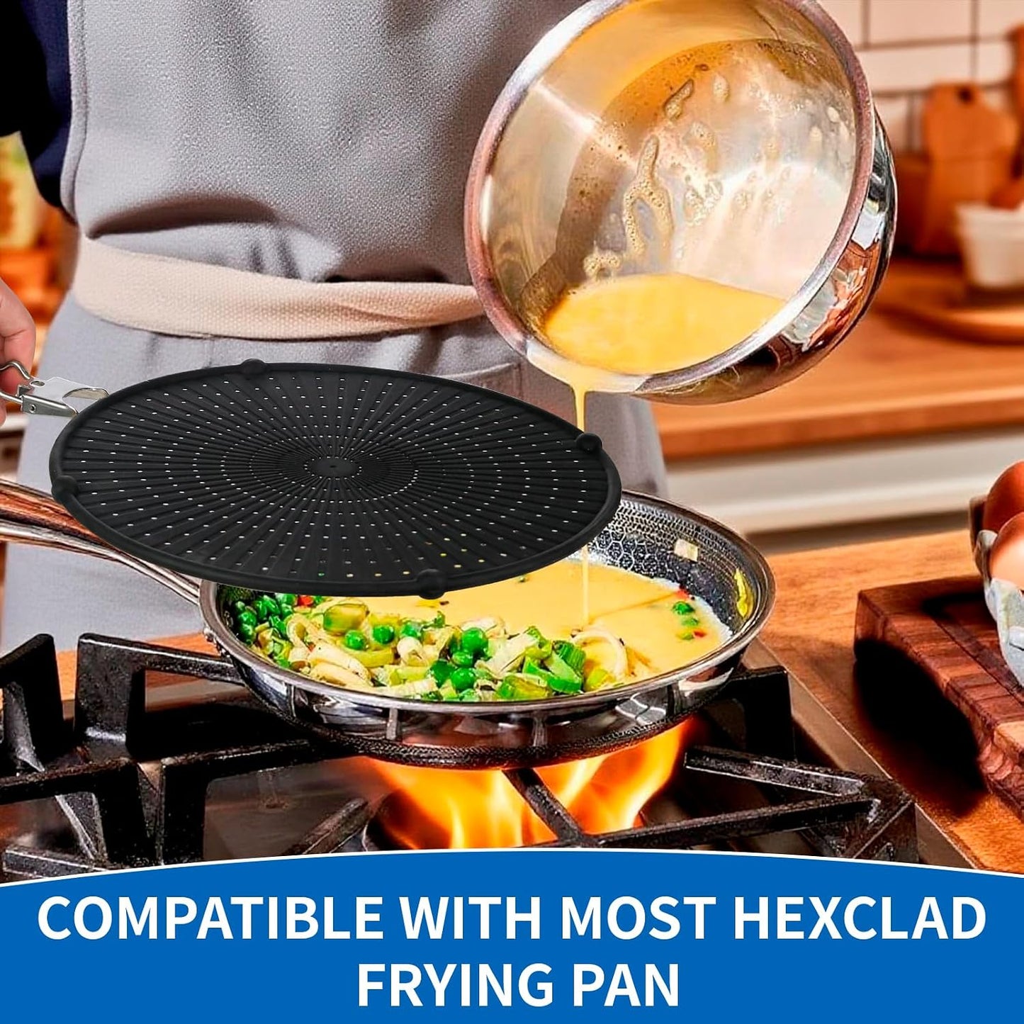 Splatter Screen Compatible with Hexclad,Silicone,12.5 Inches | Heat Resistant,with Folding Handle,Grease-Free Cooking,Dishwasher Safe,12.5 Inches,Black