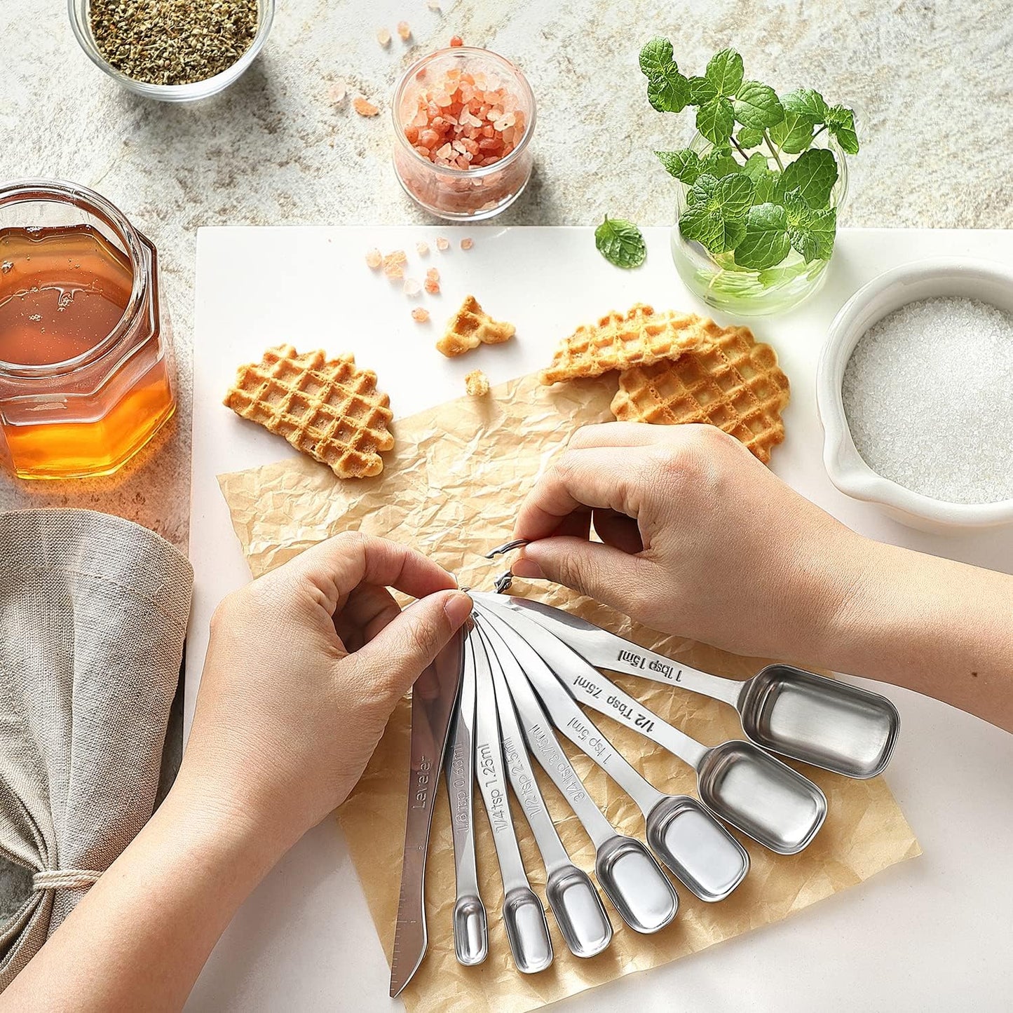 Spring Chef Stainless Steel Measuring Cups and Spoons Set of 14 with Leveler, Nesting Kitchen Metal Measuring Cups and Spoons Set for Dry and Liquid Ingredients, Perfect for Cooking & Baking