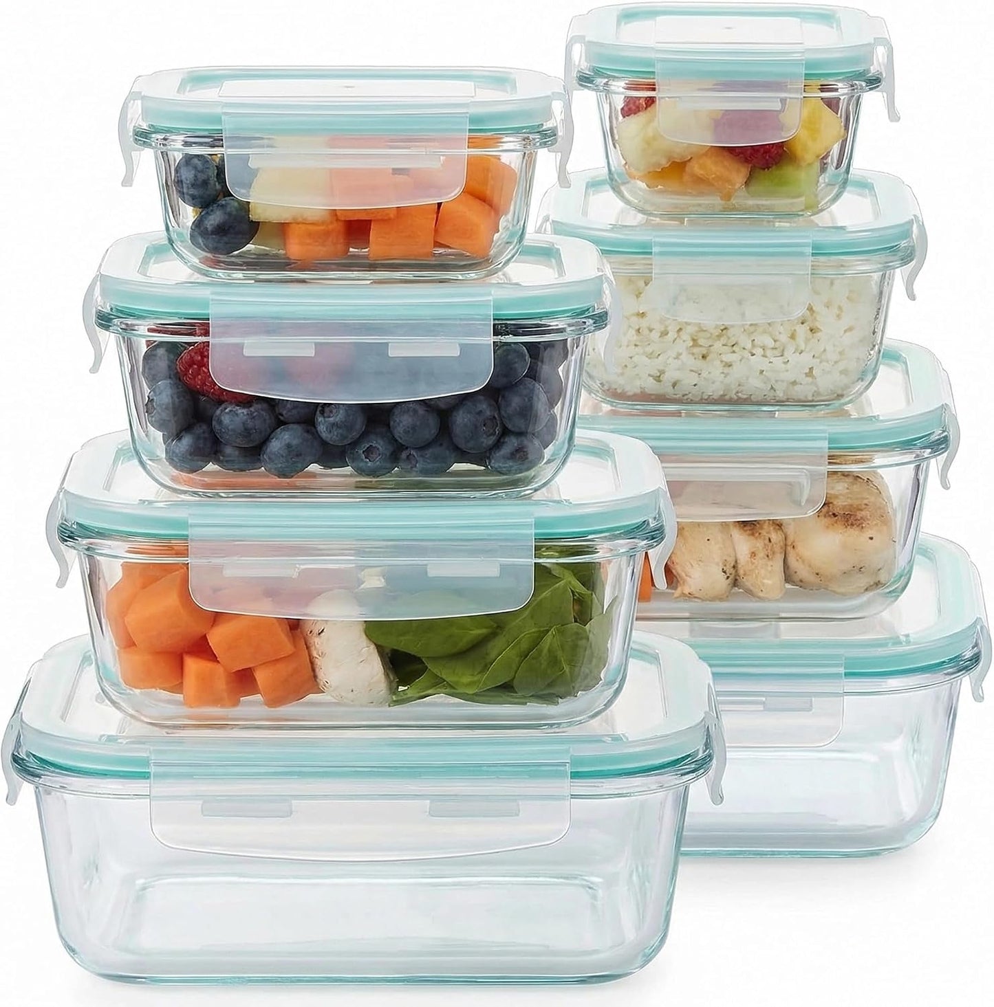 8 Pack Glass Meal Prep Containers with Lids, Glass Food Storage Containers with Airtight Vent Hole Lids, Lunch Containers Sets with lids Glass, Microwave Oven Freezer Dishwasher Safe