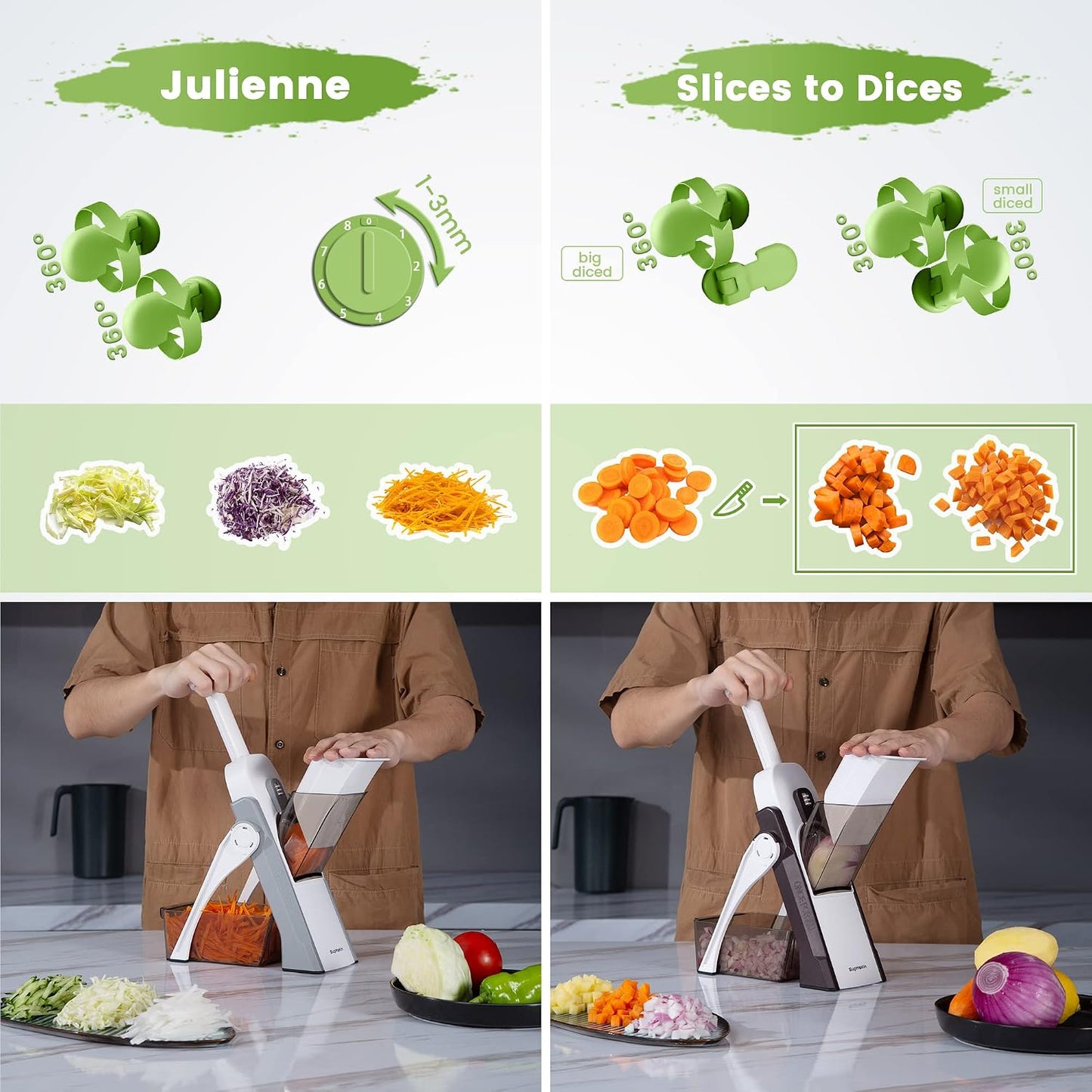 SUPMAKIN Safe Mandoline Slicer, Adjustable Vegetable Food Slicer and Chopper, Potato Fries Fry Cutter, Veggie Salad Chopper, New Kitchen Chopping Artifact Gifts 2026 (SliverGray)