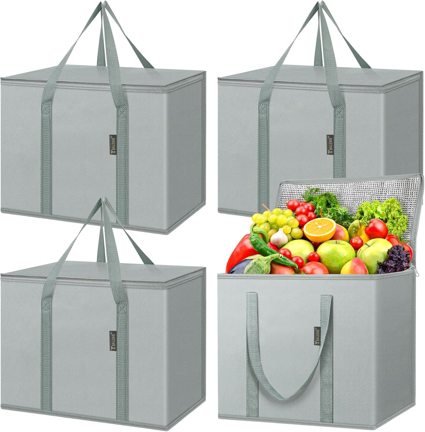BALEINE 2Pk Insulated Reusable Grocery Bags, Collapsible Cooler Bag for Groceries, Heavy Duty Large Insulated Bag (16''x9''x13'', Antique Foliage)