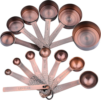 Measuring Cups and Spoons Set of 14, 18/8 Stainless Steel Measuring Cups Spoons Set, 6 Measure Cups and 7 Measure Spoons with Leveler