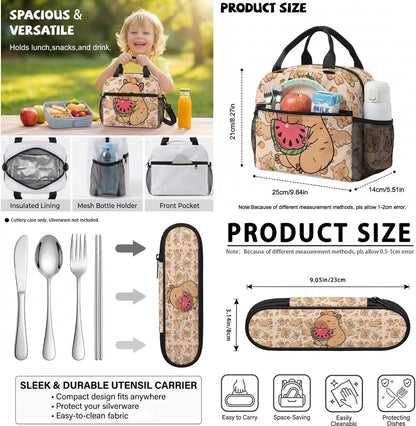 Highland Cow Backpack with Lunch Box Set for Kids Sunflower School Backpack for Girls Boys Back to School Bag Student Travel Backpacks Reusable Utensils Pen Case Water Bottle Bag 5PCS