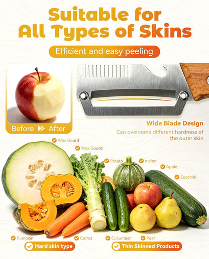 Shredder - 3-in-1 Multifunctional Vegetable Peeler with Bottle Opener & Julienne Shredder, Wide Stainless Steel Blade and Non-slip Wooden Handle, Peeler Knife for Fruits, Vegetables (1pcs)