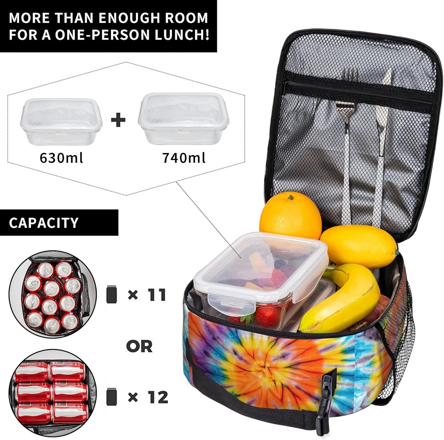 Dinosaur Volcano Insulated Lunch Bag for Women & Men, Reusable Leak-Proof Lunch Box with Cooler Compartment, Lunch Tote for Adults Work Travel Picnic Durable & Washable