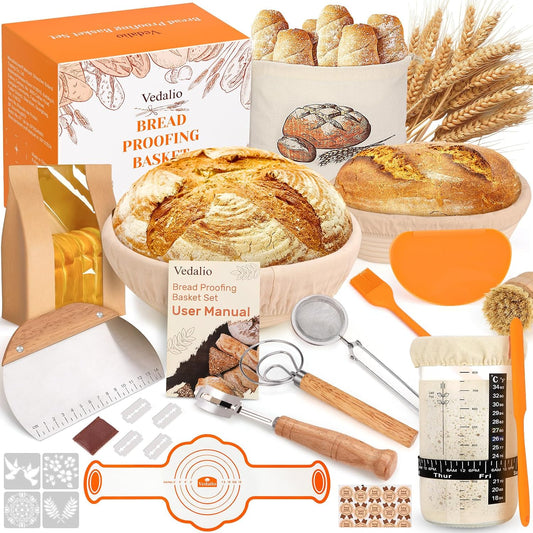 Sourdough Starter Kit with Bread Proofing Baskets, Jars, Baking Essentials