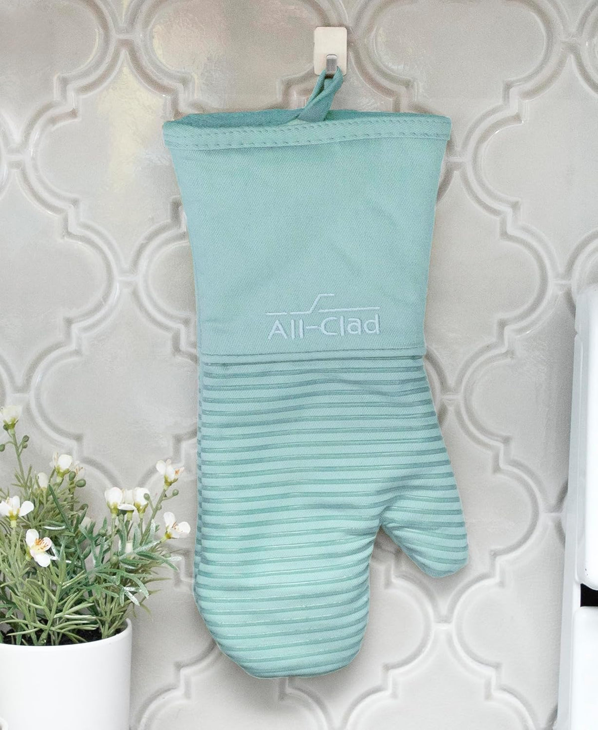 All-Clad Silicone Oven Mitts: Heat Resistant up to 500 Degrees - 100% Cotton & Silicone, 14"x7" Oven Mitt for Kitchen and Barbeque, Pewter