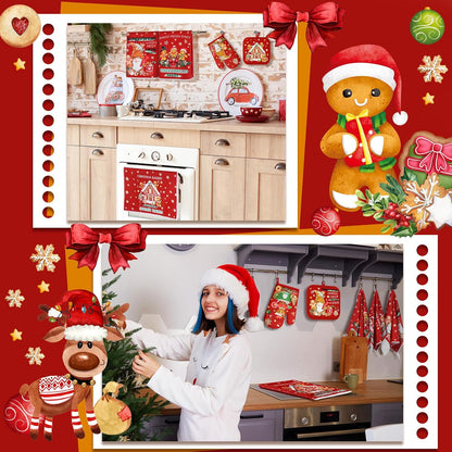 SiliFine 12 Pcs Fall Pumpkin Kitchen Towels Oven Mitts Pot Holders Set