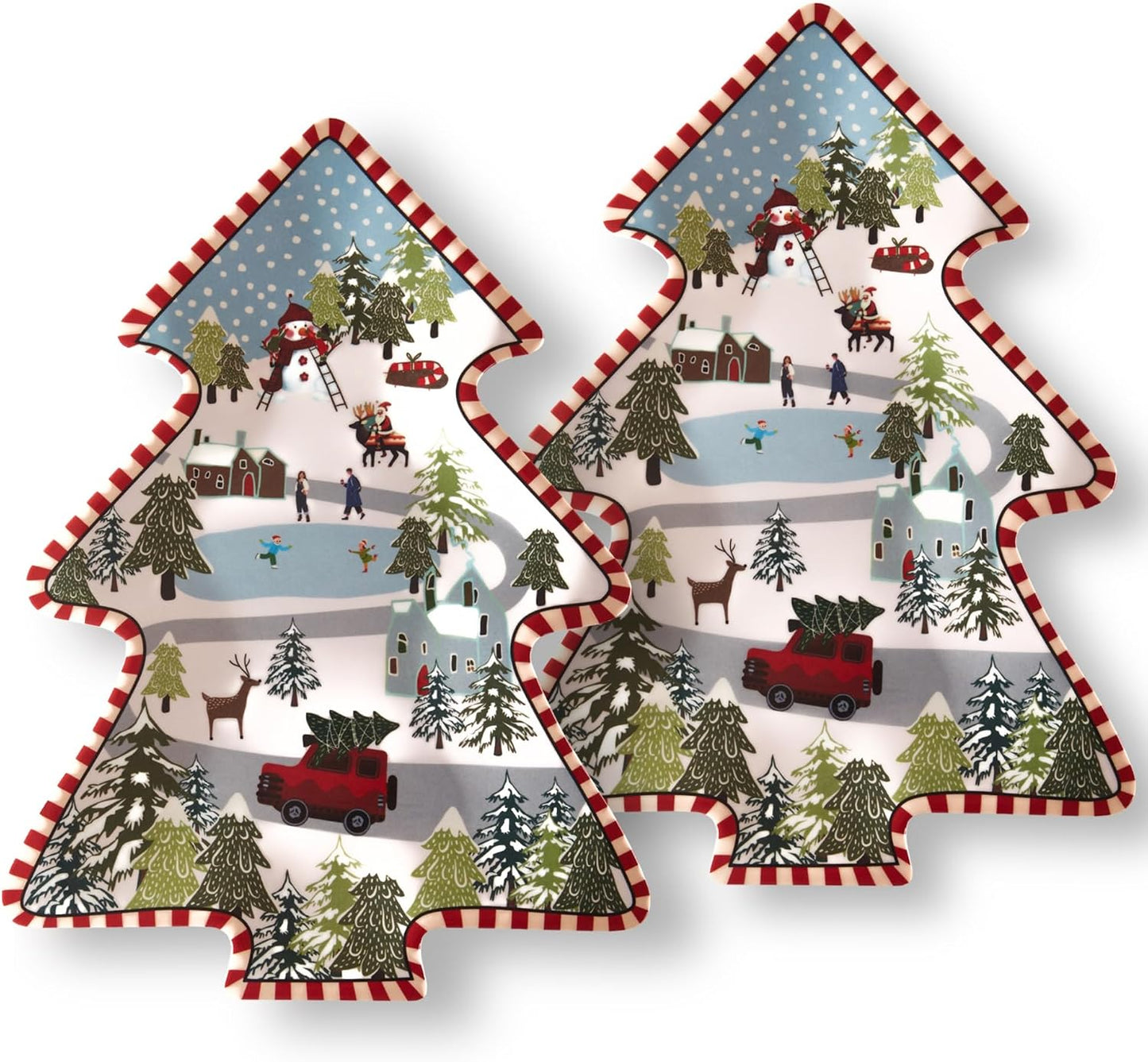 Christmas Tree Melamine Tray - Santa & Snowman Pattern | Ideal for Holiday Treats, Candy, and Feasts | Festive Tableware for Christmas Parties (1 Pack)