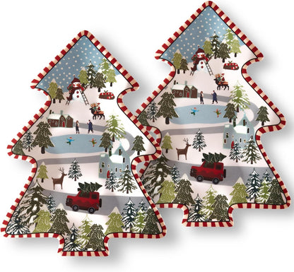 Christmas Tree Melamine Tray - Santa & Snowman Pattern | Ideal for Holiday Treats, Candy, and Feasts | Festive Tableware for Christmas Parties (1 Pack)