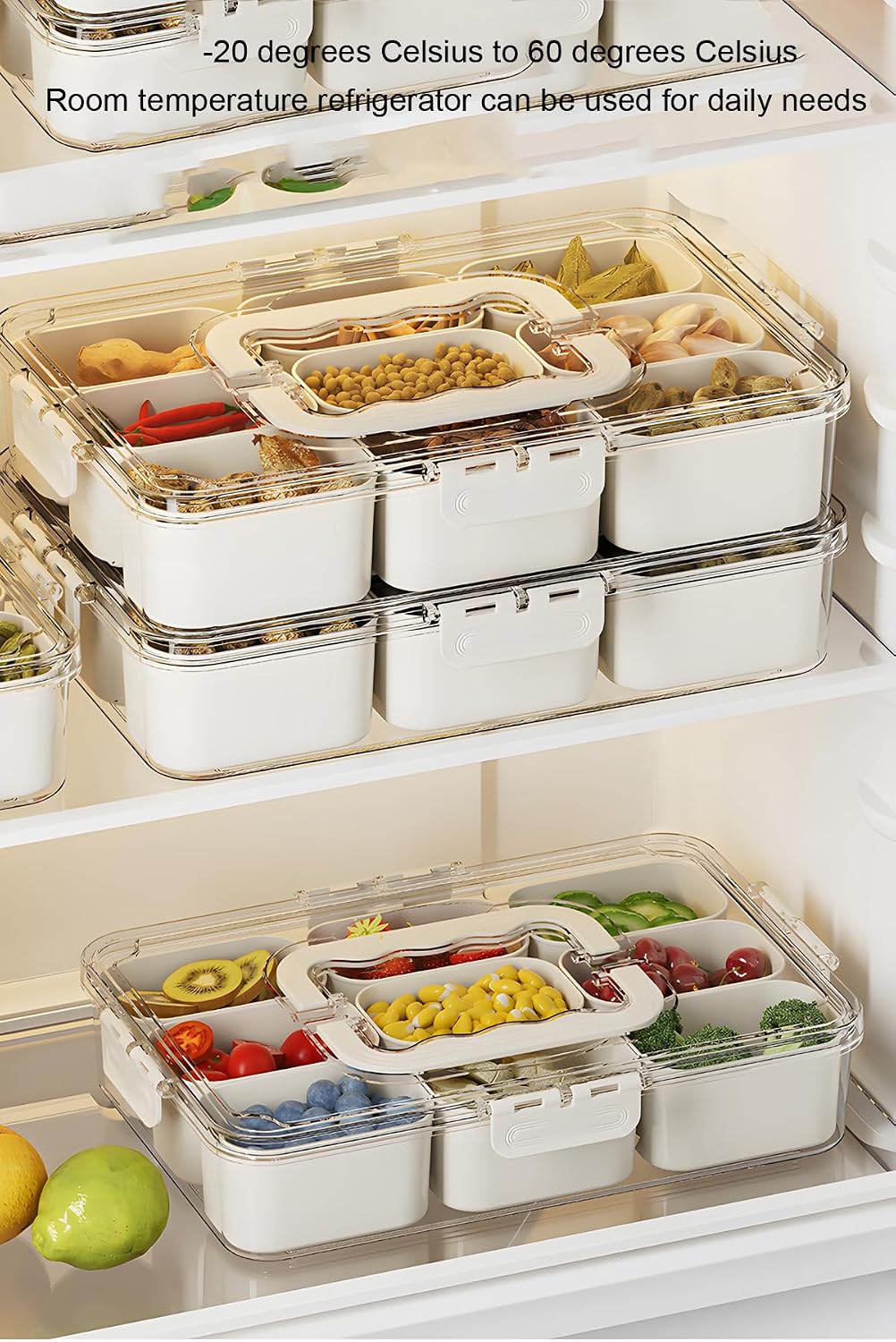 Divided Veggie Tray with Lid and Handle 9 Compartment Serving Tray with Dividers Portable Travel Snack Containers Stackable Snackle Box Charcuterie Container for Fruit,Vegetable,Salad (9 Containers)