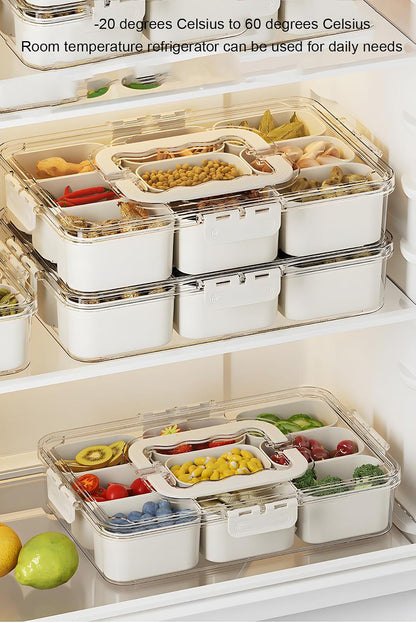 Divided Veggie Tray with Lid and Handle 9 Compartment Serving Tray with Dividers Portable Travel Snack Containers Stackable Snackle Box Charcuterie Container for Fruit,Vegetable,Salad (9 Containers)