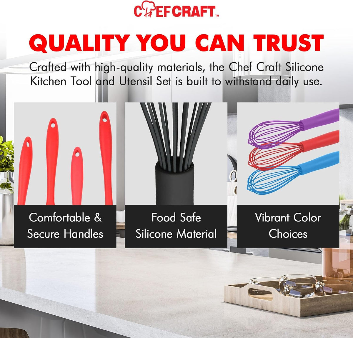 Chef Craft Premium Silicone Wire Cooking Whisk, 10.5 Inch, Red
