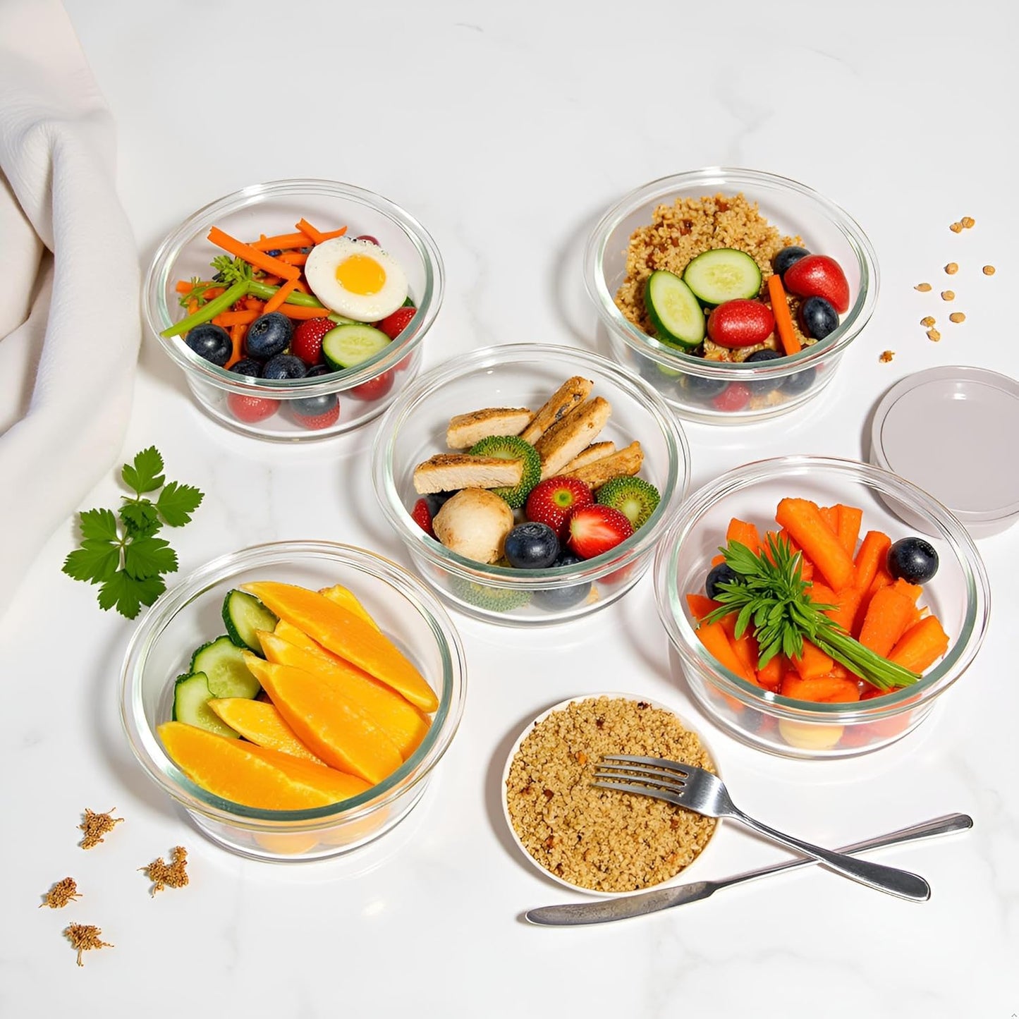 8 Pcs Square Glass Food Storage Container with Lids, 16OZ Square Glass Meal Prep Containers Set, 2 Cup glass Food Storage for Lunch Salad, Microwave, Oven, Freezer, Dishwasher Safe (4 Pack)