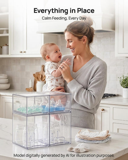Vtopmart Stackable Storage Drawers Set of 5, Clear Plastic Organizer Bins for Baby Bottle, Beauty Supplies Storage, Ideal for Kichen Countertop, Vanity, Bathroom, Cabinet, Pantry Organization