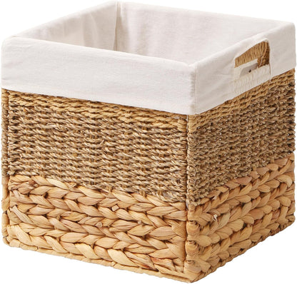 Wicker Storage Basket, Baskets for Organizing, Storage Basket with Built-in Handles, Water Hyacinth Shelves，Wicker Storage Baskets for Shelves, Water Hyacinth Storage Baskets (nature, 4-Pack)