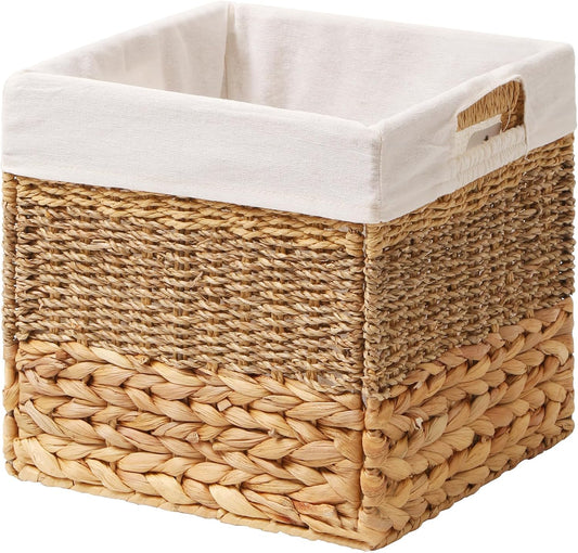 Wicker Storage Basket, Baskets for Organizing, Storage Basket with Built-in Handles, Water Hyacinth Shelves，Wicker Storage Baskets for Shelves, Water Hyacinth Storage Baskets (nature, 4-Pack)