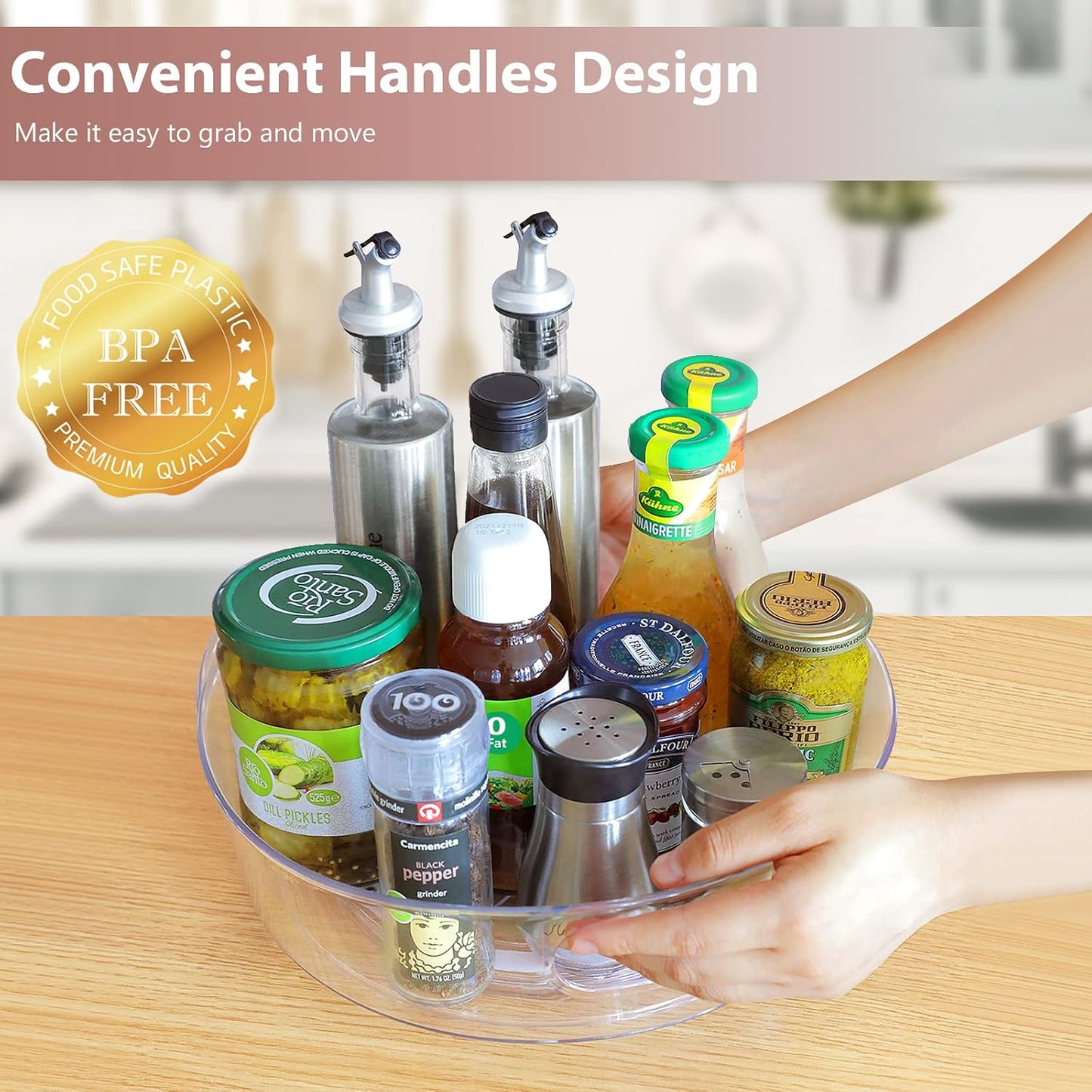 GUZON 4 Pack Lazy Susan Organizer for Cabinet, Upgraded 11.5" Clear Turntable Organizer with Handles and Raised Edge, Lazy Susan for Table Top, Pantry Organizers and Storage for Kitchen, Refrigerator