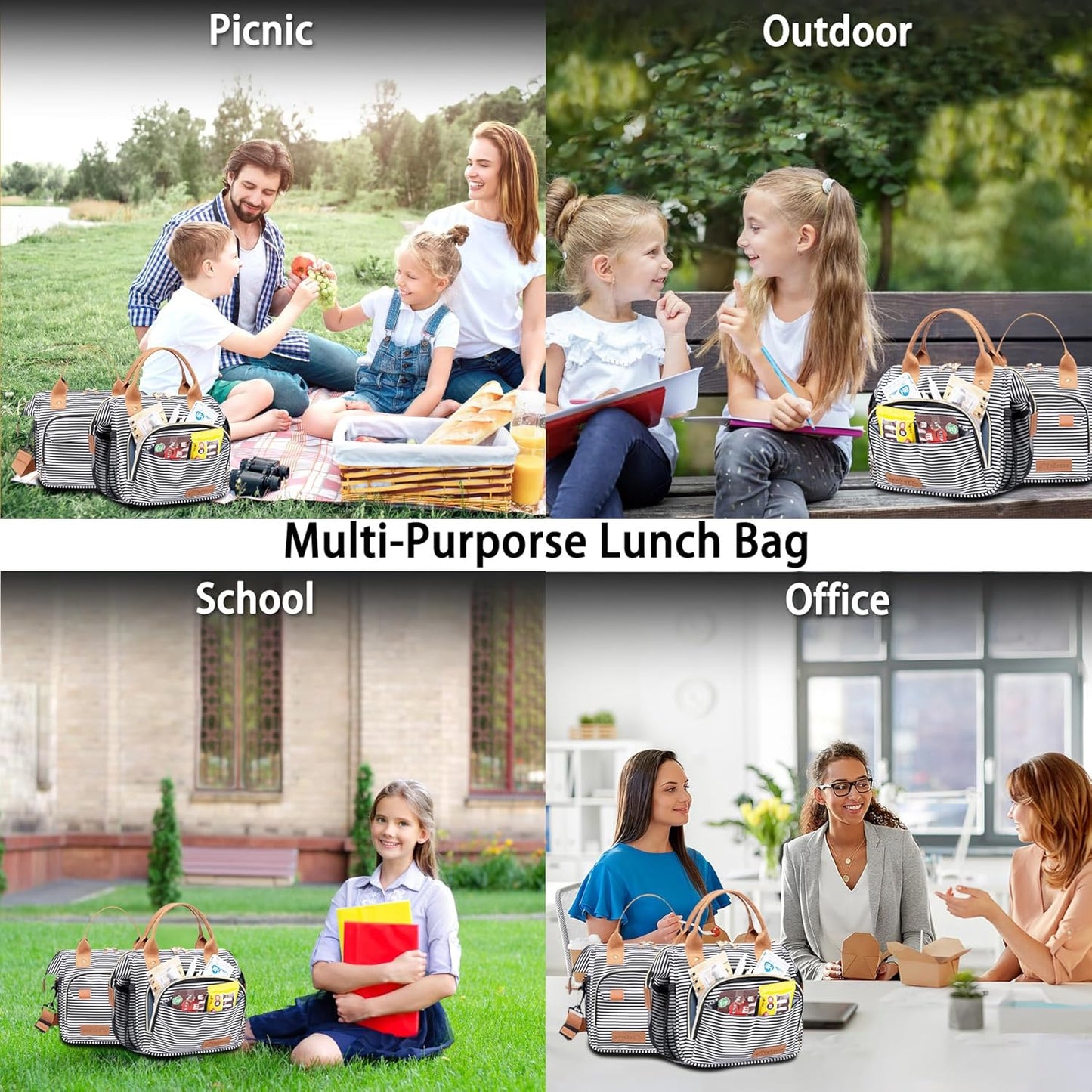 TuErCao Small Lunch Bag Lightweight Insulated Lunch Box for Women Work Portable Soft Cooler for Picnic Travel Road Trips, Loncheras para Mujer, Black