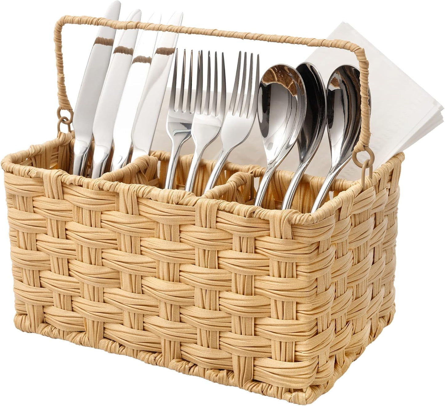GRANNY SAYS Wicker Utensil Caddy - Picnic Basket with Handle, Organizer for Kitchen Table or Cabinet, Silverware Holder for Parties
