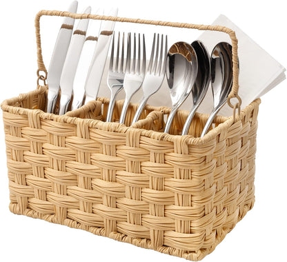 GRANNY SAYS Wicker Utensil Caddy - Picnic Basket with Handle, Organizer for Kitchen Table or Cabinet, Silverware Holder for Parties