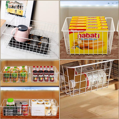 4Pack Freezer Storage Organizer, Deep Refrigerator Wire Household Bins with Built-in Handles, Stackable Freezer Wire Baskets for Chest and Upright Freezer, Cabinet, Pantry, Closet, Bedroom