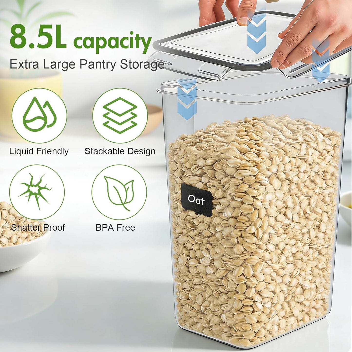 ALSO GO 2 PC (9.5L | 321 Oz) Extra Large Airtight Food Storage Containers with Lids,Kitchen and Pantry Organization Plastic Containers for Flour,Rice,Cereal,Pasta,Sugar,dog food (Leakproof, BPA-Free)