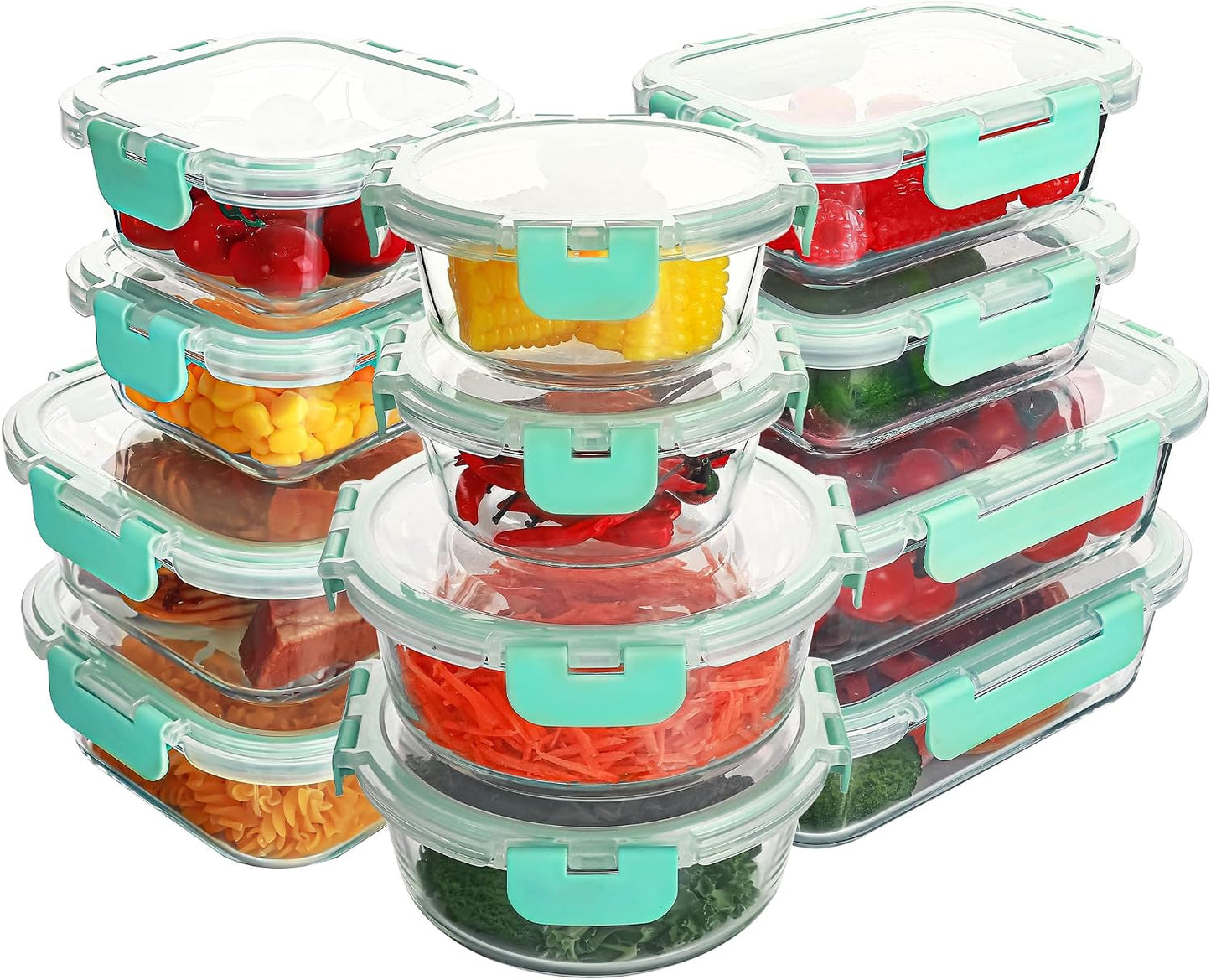 12 Pack Glass Food Storage Containers Set, Glass Meal Prep Containers with Lids, Airtight Lunch Containers, Dishwasher Safe, purple