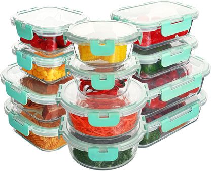 12 Pack Glass Food Storage Containers Set, Glass Meal Prep Containers with Lids, Airtight Lunch Containers, Dishwasher Safe, purple
