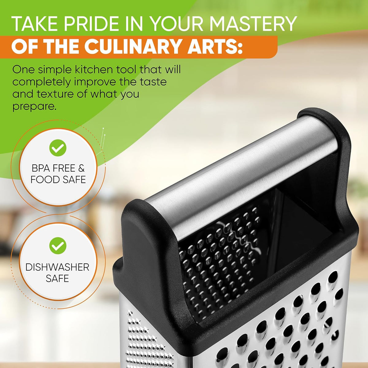 Spring Chef Stainless Steel XL Cheese Grater for Kitchen, Green