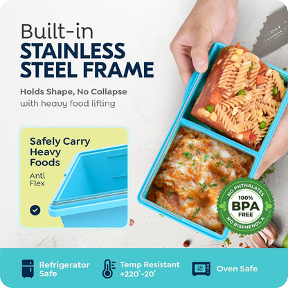 2 cup Silicone Freezer Trays with Lids, Silicone Soup Freezer Molds, Easily prepare portioned meals, Great for storing soups, lasagna, leftovers, sauces and other dishes, Dishwasher, Oven Safe