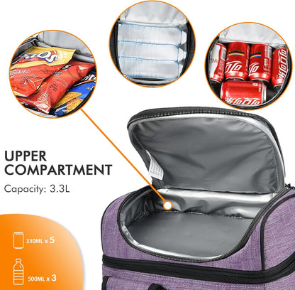 Tirrinia Reusable Lunch Box for Men Women, Insulated Lunch Bag Adult Work, Double Decker Leakproof Lunchbox for Office Picnic Beach—Dual Compartment Lunch Cooler Bag