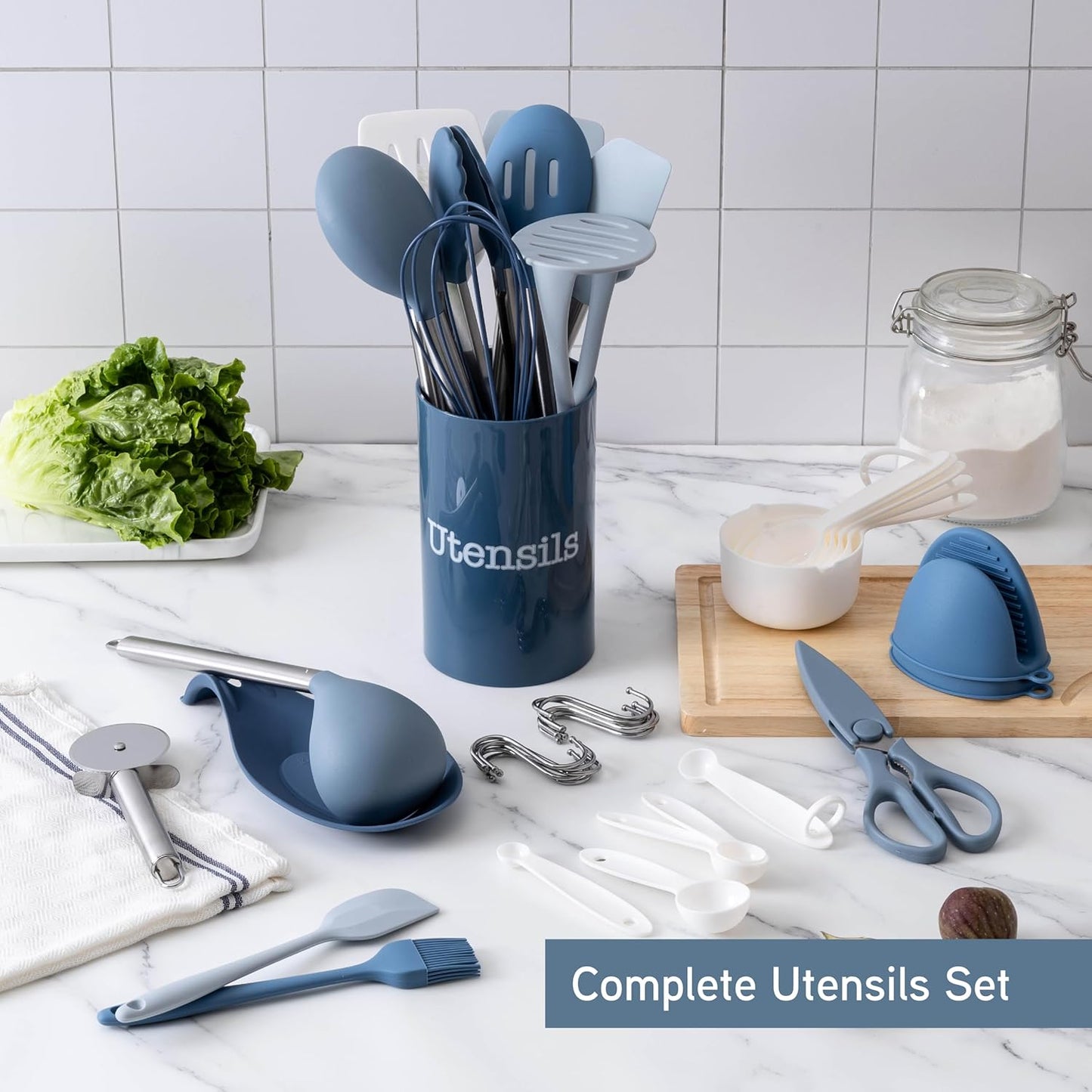 COOK WITH COLOR Silicone Cooking Utensils, Kitchen Utensil Set, Easy to Clean Silicone Kitchen Utensils, Cooking Utensils for Nonstick Cookware, Kitchen Gadgets Set, 38 Piece, Mint