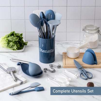 COOK WITH COLOR Silicone Cooking Utensils, Kitchen Utensil Set, Easy to Clean Silicone Kitchen Utensils, Cooking Utensils for Nonstick Cookware, Kitchen Gadgets Set, 38 Piece, Mint