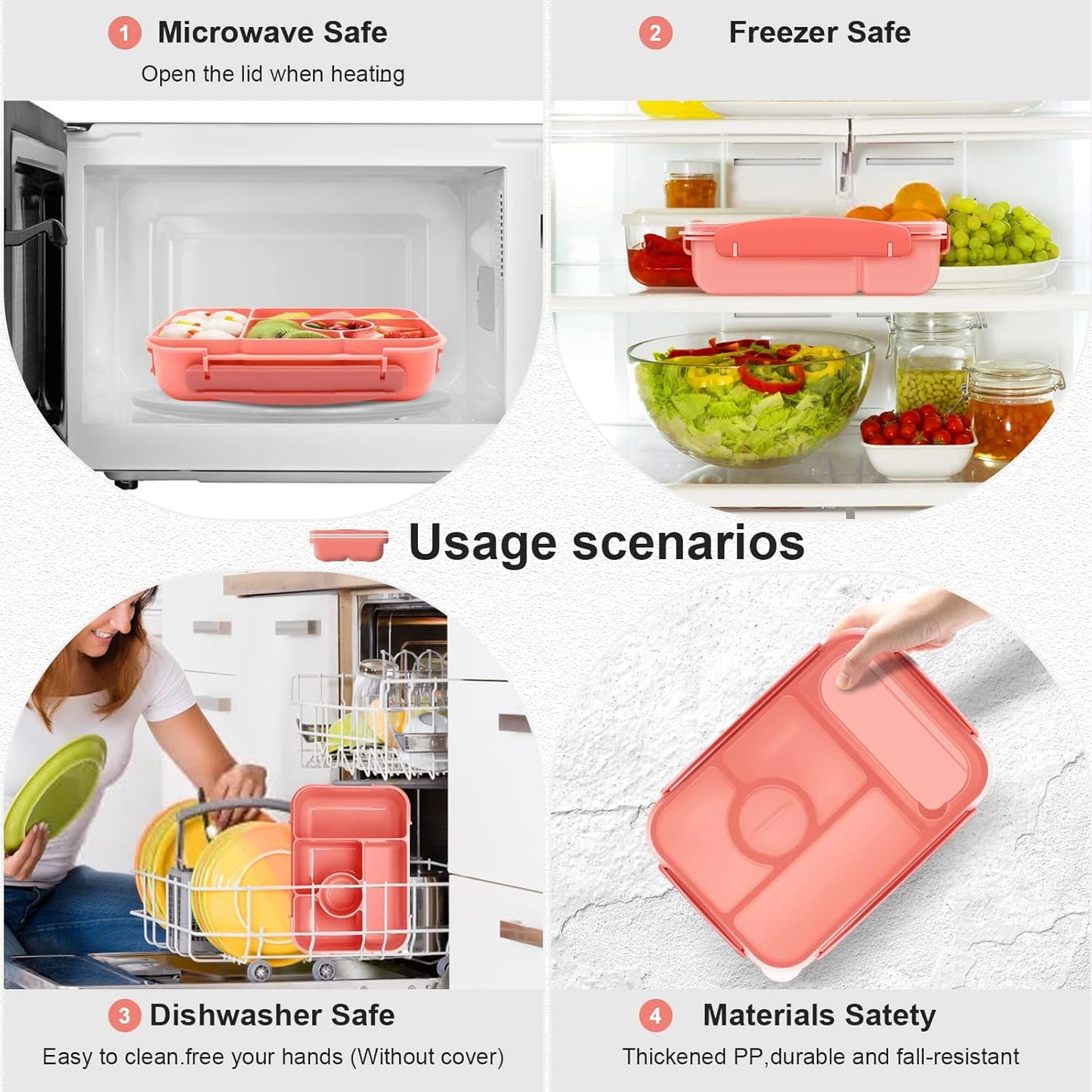 Amathley Bento Box Adult Lunch Box Kids,Lunch Containers for Adults/Kids/Toddler,5 Compartments Bento Lunch Box with Sauce Vontainers,Microwave & Dishwasher & Freezer Safe,BPA-Free (Blue)