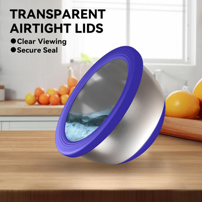 KITEISCAT Stainless Steel Mixing Bowls with Lids – Set of 5 Large Nesting Metal Bowls for Kitchen, Baking, Cooking, Food Prep & Storage, Non-Slip Base, Dishwasher Safe,Khaki