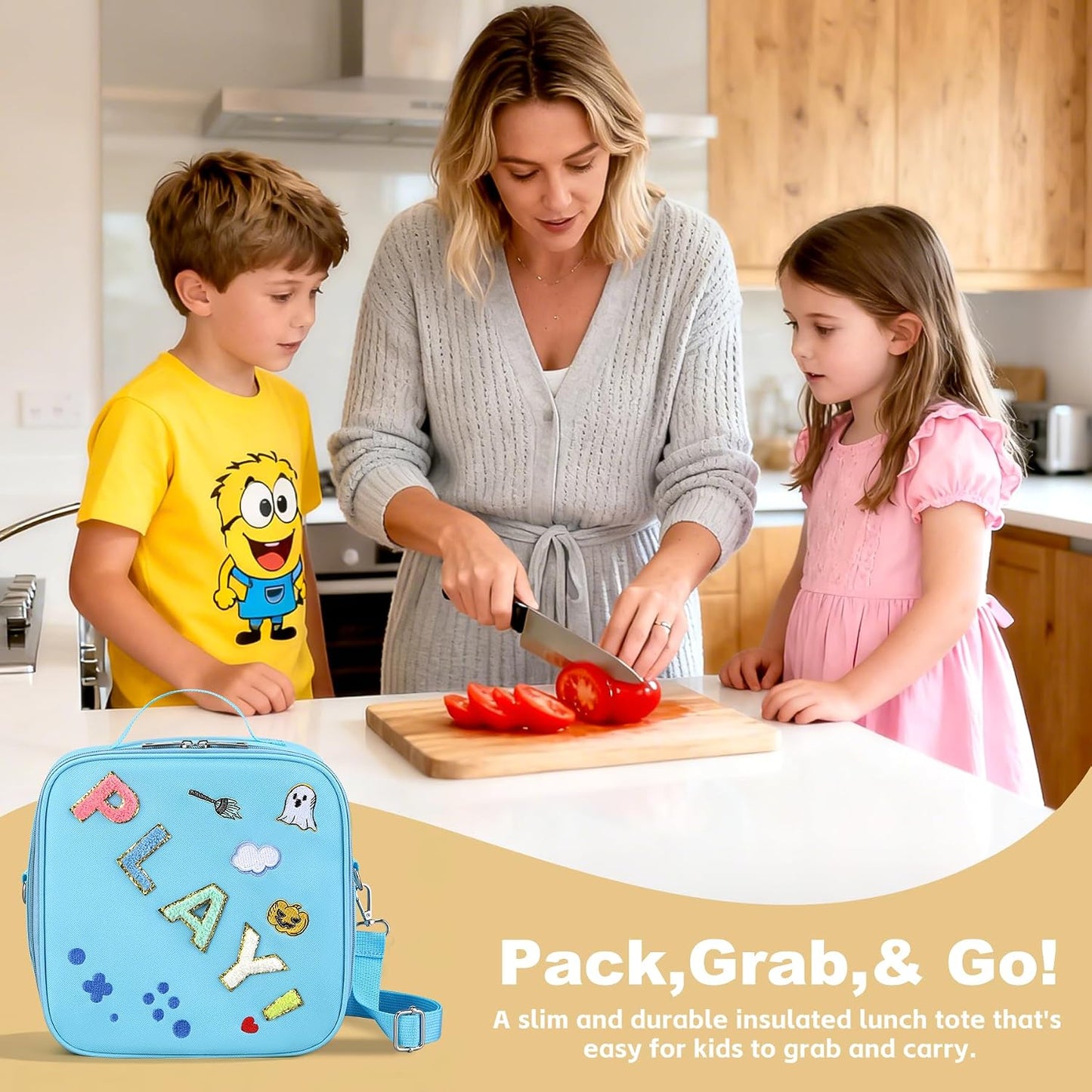 Kids Lunch Box for Kids Insulated Reusable Lunch Bag Tote Durable Children Leak-proof Lunchbox with Adjustable Shoulder Strap for School Daycare Travel Picnic (Navy - 3D Dinosaur)