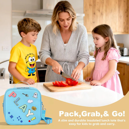 Kids Lunch Box for Kids Insulated Reusable Lunch Bag Tote Durable Children Leak-proof Lunchbox with Adjustable Shoulder Strap for School Daycare Travel Picnic (Navy - 3D Dinosaur)