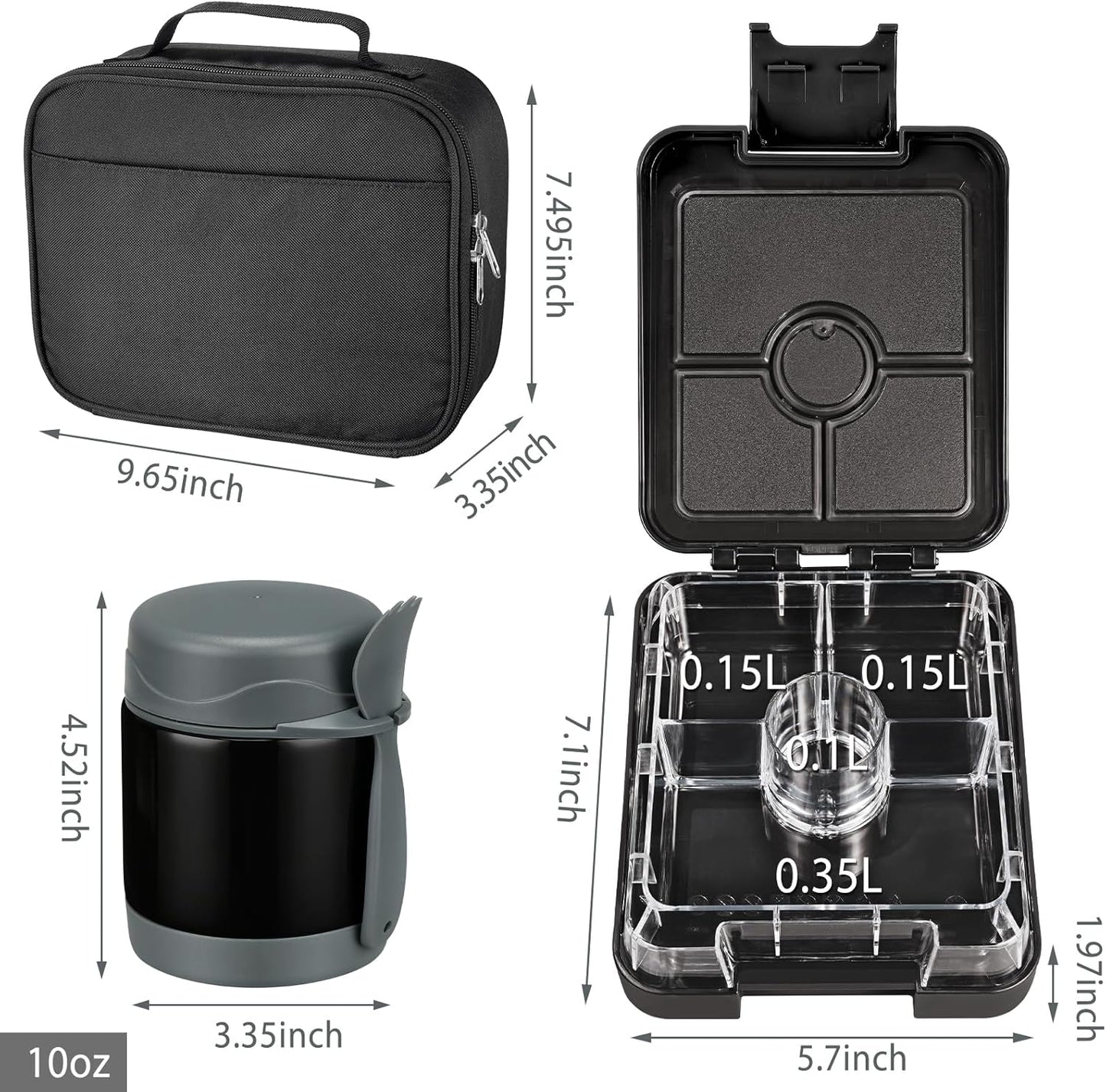 Bento Lunch Box Set for Kids with 10oz Soup Thermo, Leak-Proof Lunch Containers with 4 Compartment, Kids Thermo Hot Food Jar and Insulated Lunch Bag for Kid to School,BPA-Free(Dragon)
