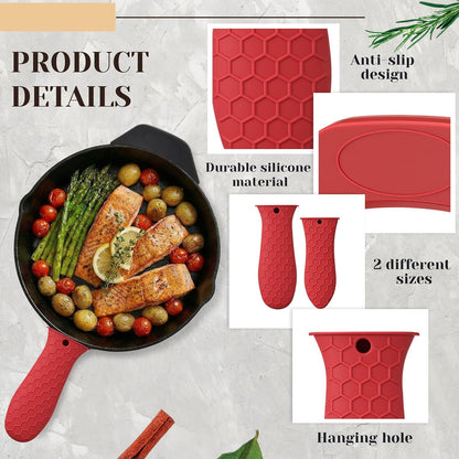 8 Pcs Silicone Pot Holders Set Cast Iron Handle Sleeve Heat Resistant Silicone Non-Slip Pot Handle Covers Small & Large Black for Cast Iron Skillets and Pans