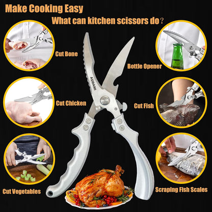 2 Pack Kitchen Shears,Heavy Duty Stainless Steel All-Purpose Poultry Meat Scissors for Cooking-Dishwasher Safe