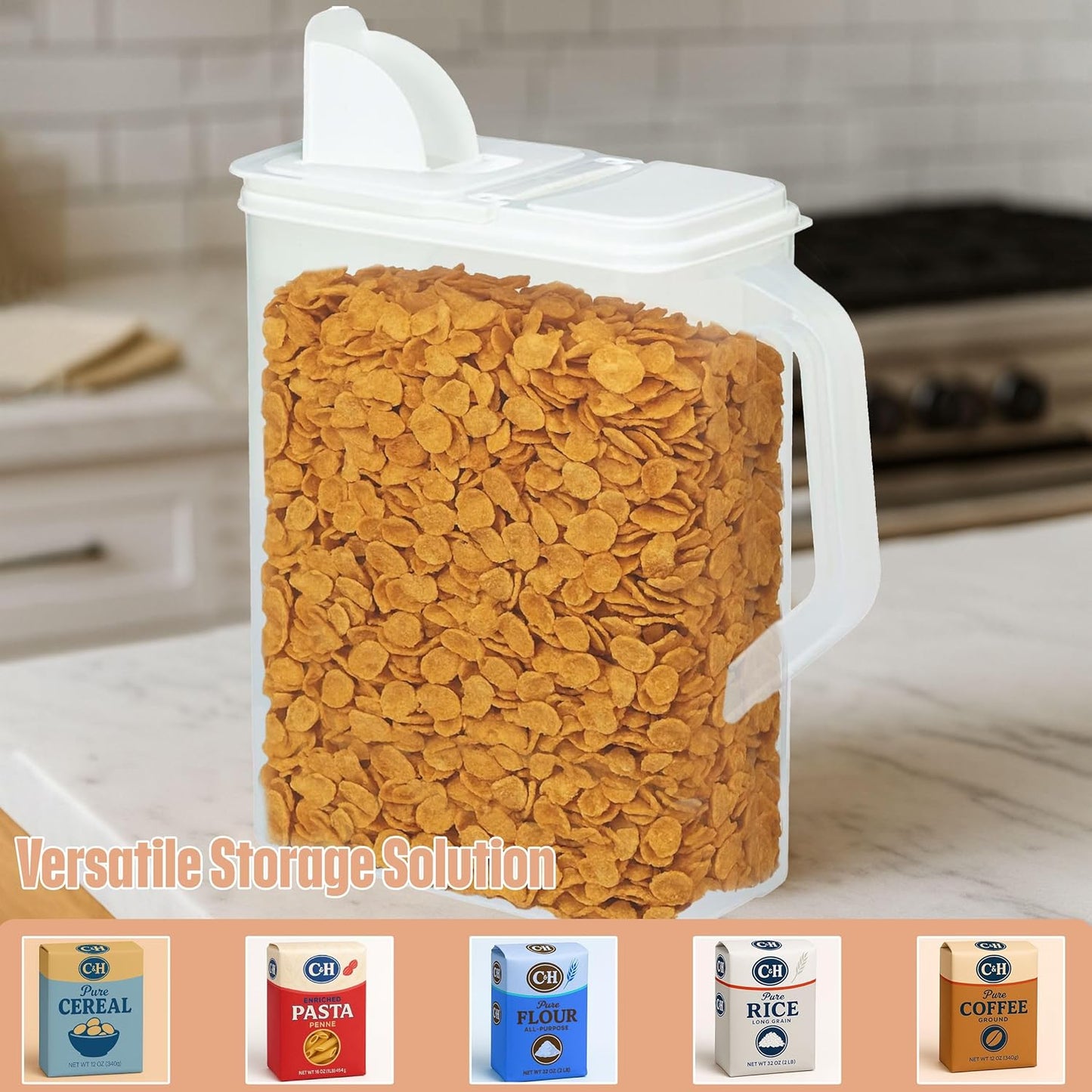 Buddeez Bulk Food Storage Container - 8 Quart All Purpose Clear & Large Pantry and Kitchen Organization and Storage - Cereal, Flour, Sugar, Rice Dispenser, EZ Grip Handle, EZ Pour Spout (White Lid)