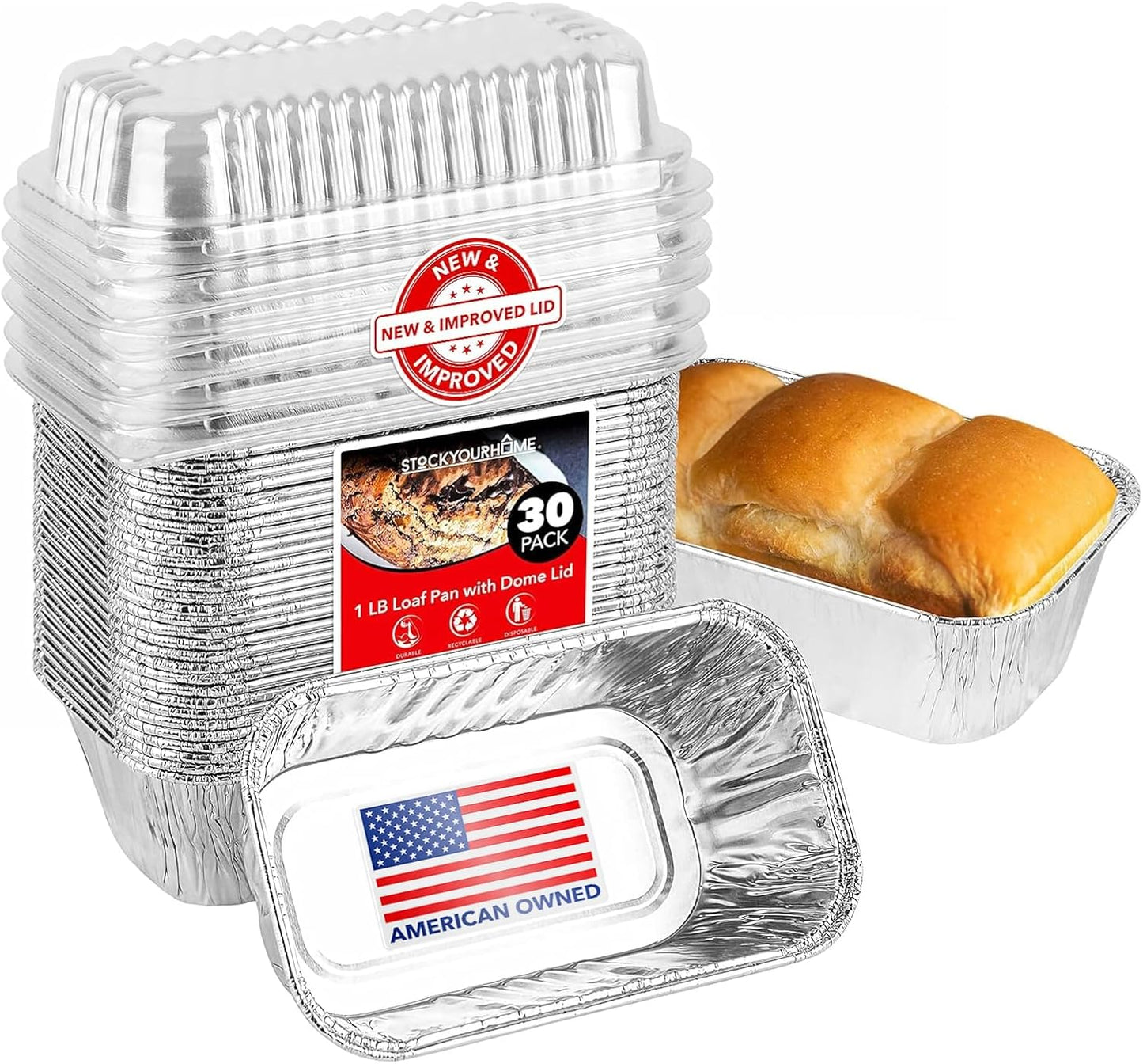 Stock Your Home Aluminum Pans Mini Loaf Pans (50 Pack) 1 Lb Aluminum Foil Tin Pans, Small Loaf Pans – 1 Pound Disposable Baking Pans Perfect for Baking Cakes, Bread Loaves - 6 x 3.5 x 2