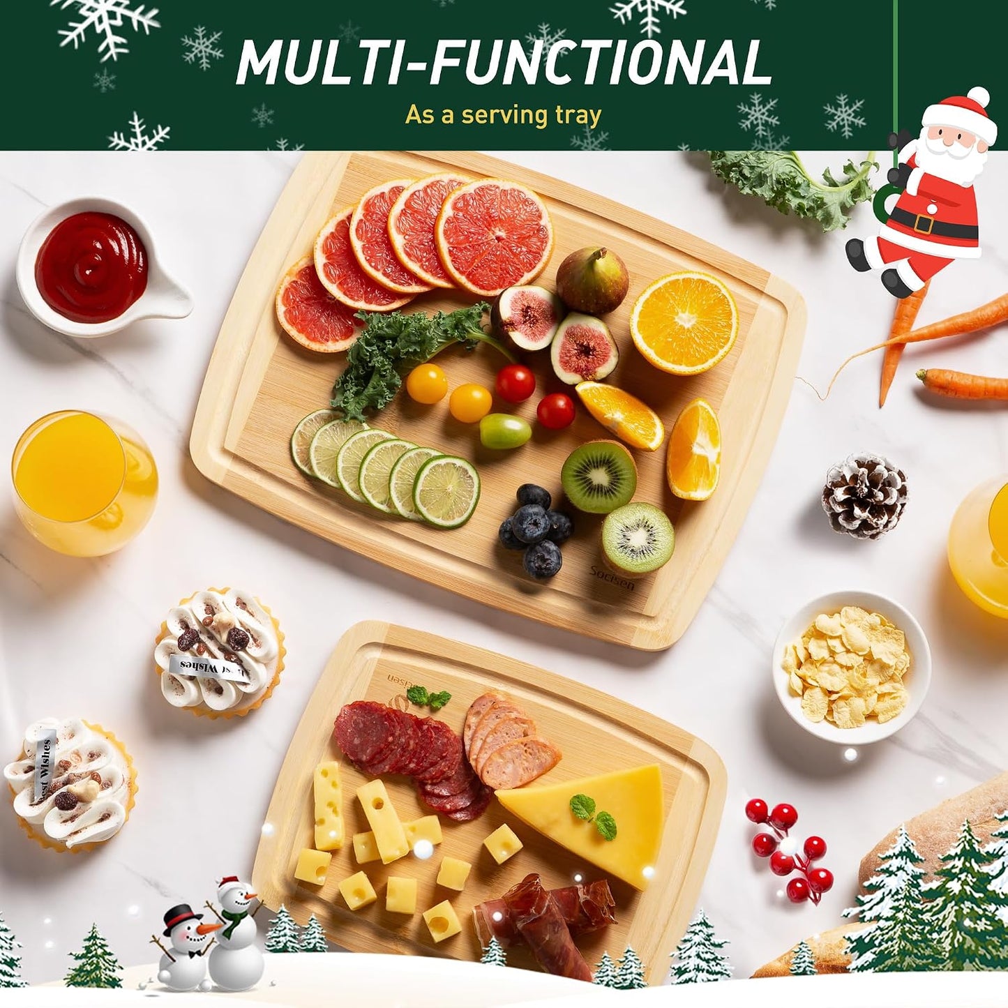 3 Packs Bamboo Cutting Board Set with Non Slip Feet and Over Sink Nice Solid Thick Wood Juice Groove Chopping Board Extra Large Big Small Best Hardwood Kitchen Counter Organic Vegetable