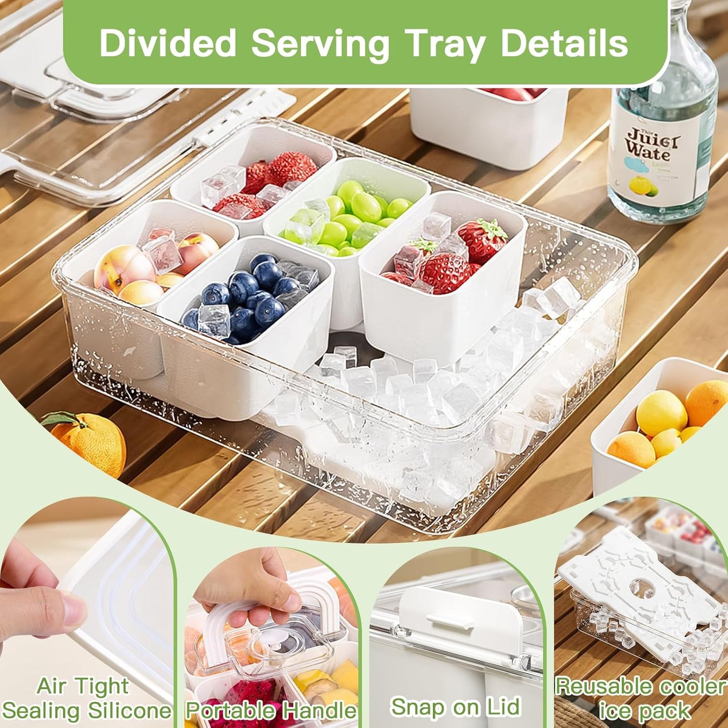 Snackle Box Container with Ice Pack Stainless Steel,Portable Snack Boxes with Lid and Insulated Bag,8 Compartment Snackle Storage Divided Serving Tray Beach Road Trip Picnic for Fruit Charcuterie